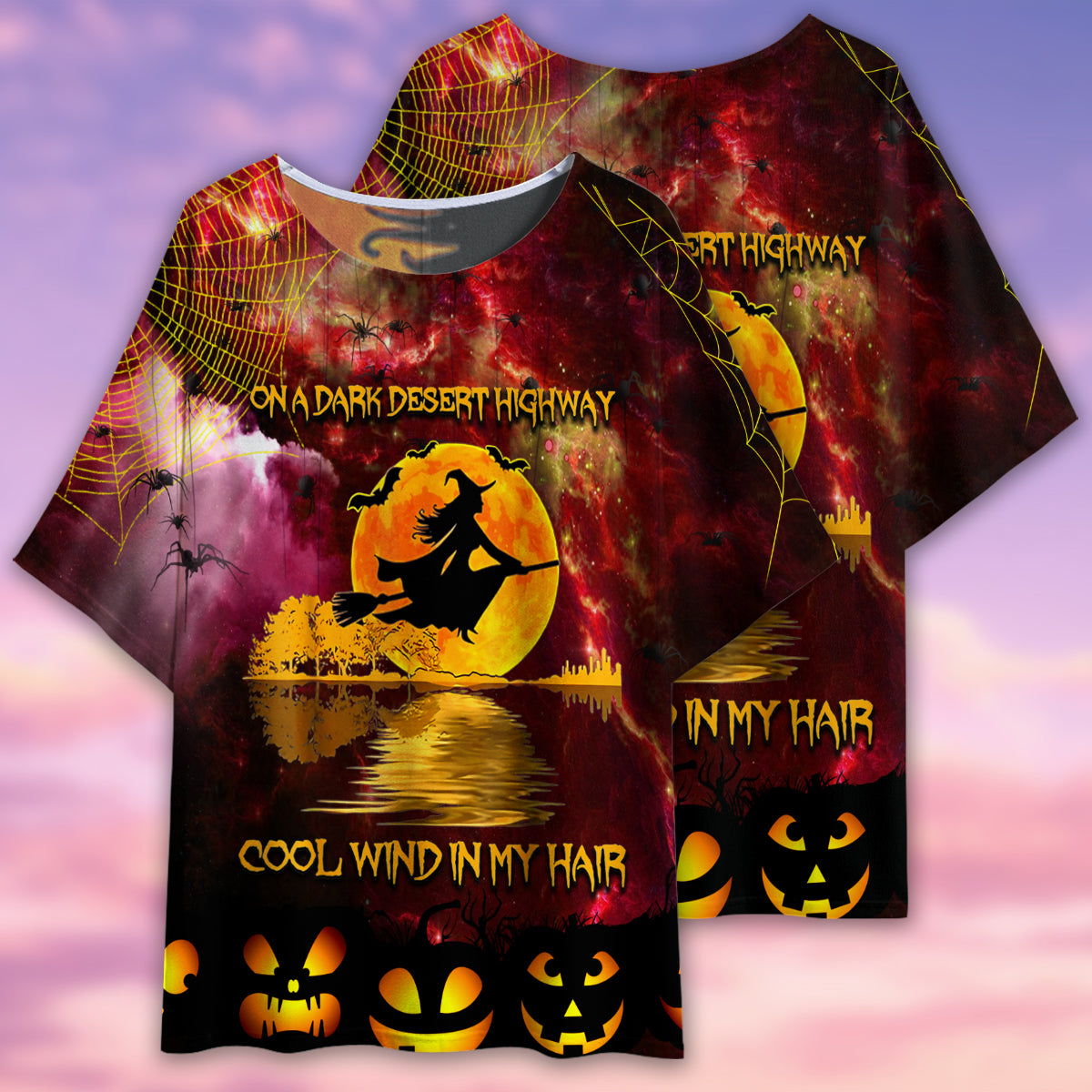 Hippie Halloween On A Dark Desert Highway Cool Wind In My Hair Witch - Women's T-shirt With Bat Sleeve - Owls Matrix LTD