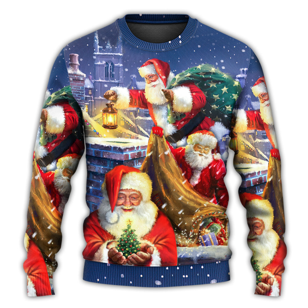 Christmas Sweater / S Christmas Funny Santa Claus Up On Rooftop Art Style - Sweater - Ugly Christmas Sweaters - Owls Matrix LTD