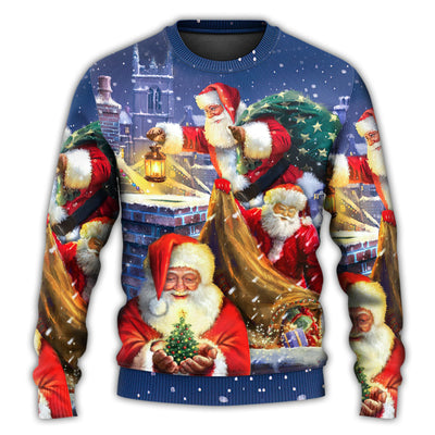 Christmas Sweater / S Christmas Funny Santa Claus Up On Rooftop Art Style - Sweater - Ugly Christmas Sweaters - Owls Matrix LTD