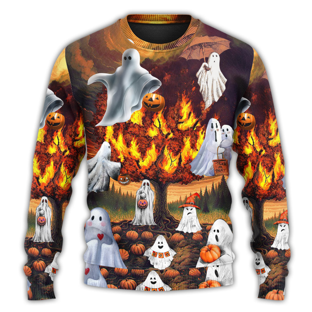 Halloween Boo Pumpkin Burning Scary - Sweater - Ugly Christmas Sweaters - Owls Matrix LTD