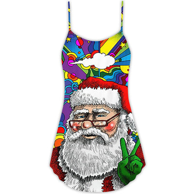 Christmas Hippie Santa Claus - V-neck Sleeveless Cami Dress - Owls Matrix LTD
