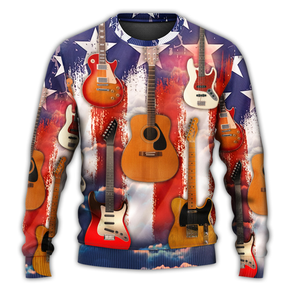 Christmas Sweater / S Guitar Independence Day Star America - Sweater - Ugly Christmas Sweaters - Owls Matrix LTD