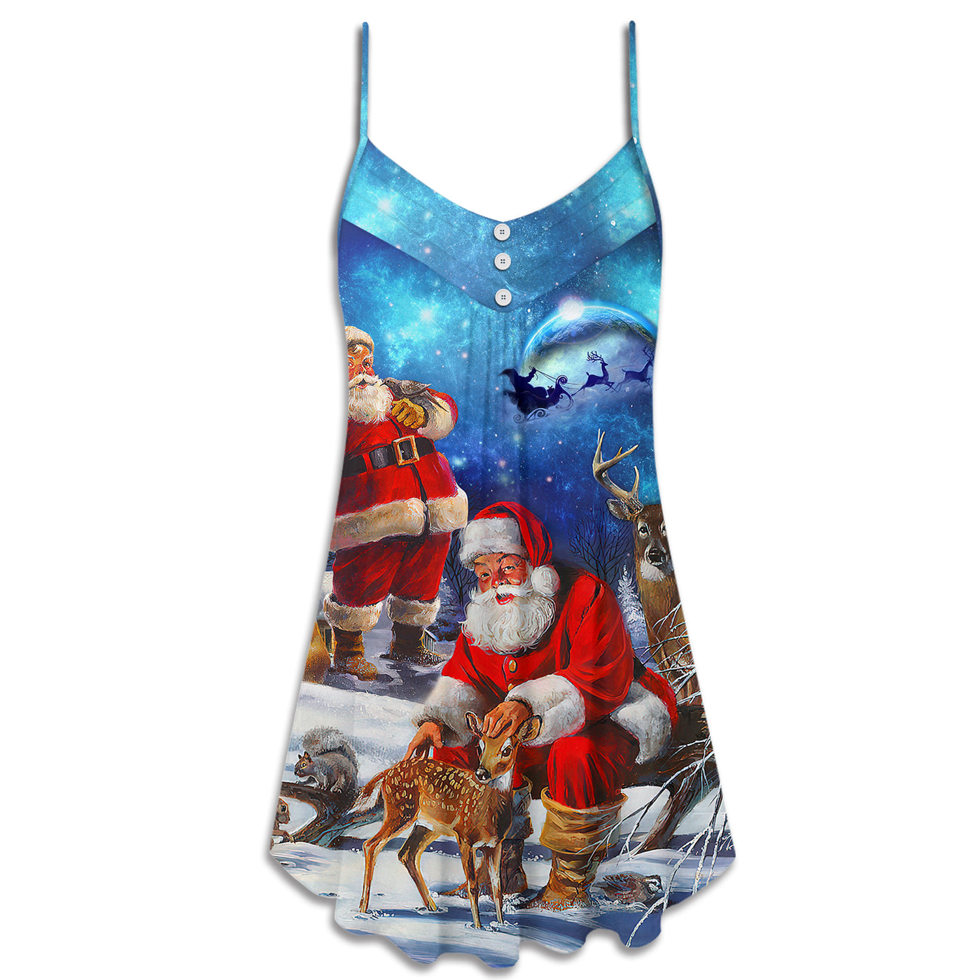 Christmas Santa Claus Xmas Is Coming Sky Night Art Style - V-neck Sleeveless Cami Dress - Owls Matrix LTD