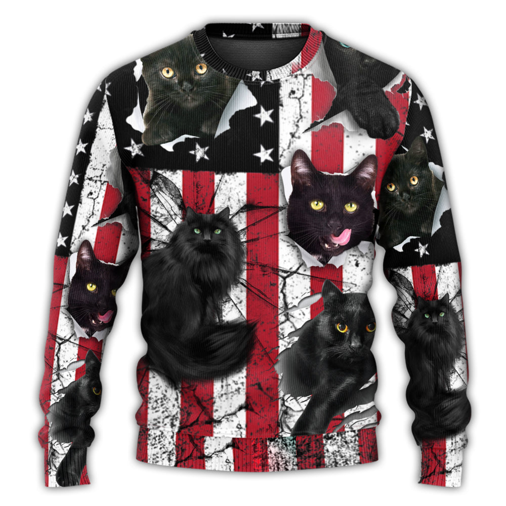 Christmas Sweater / S Black Cat Independence Day - Sweater - Ugly Christmas Sweaters - Owls Matrix LTD