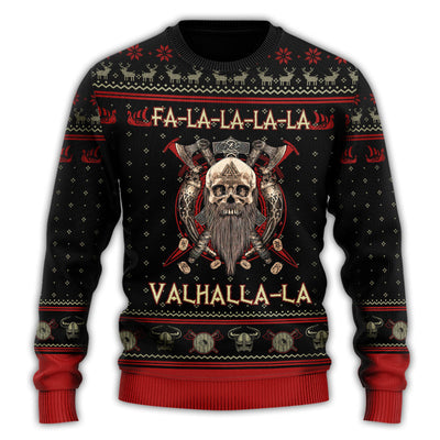 Christmas Sweater / S Viking Valhalla Black And Red La La - Sweater - Ugly Christmas Sweaters - Owls Matrix LTD