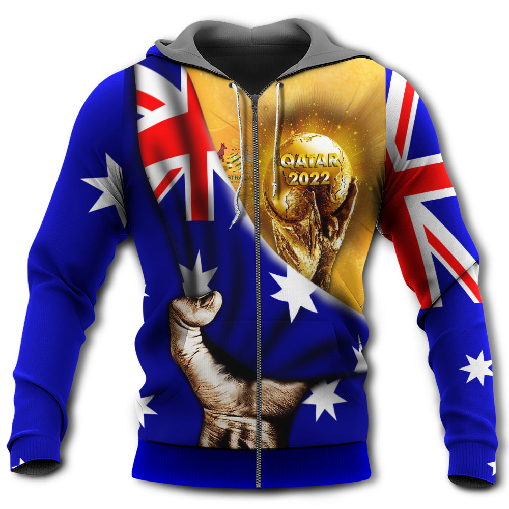 Zip Hoodie / S World Cup Qatar 2022 Australia Will Be The Champion Flag Vintage - Hoodie - Owls Matrix LTD