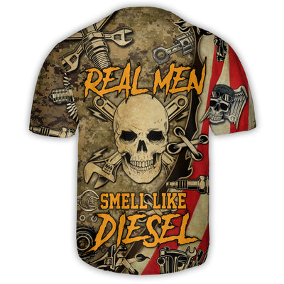 Skull Real Men Smell Like Diesel - Baseball Jersey - Owls Matrix LTD