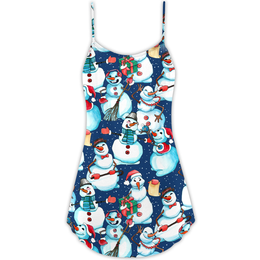 Christmas Happy Snowman Xmas - V-neck Sleeveless Cami Dress - Owls Matrix LTD