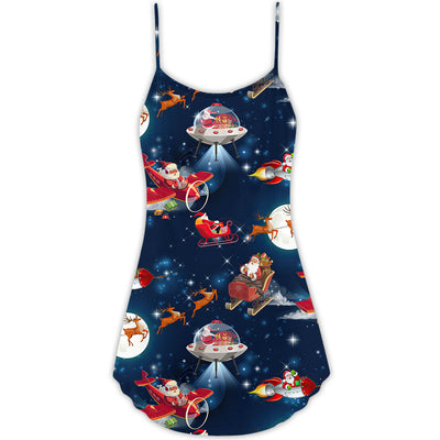 Christmas Astronaut Santa Claus - V-neck Sleeveless Cami Dress - Owls Matrix LTD