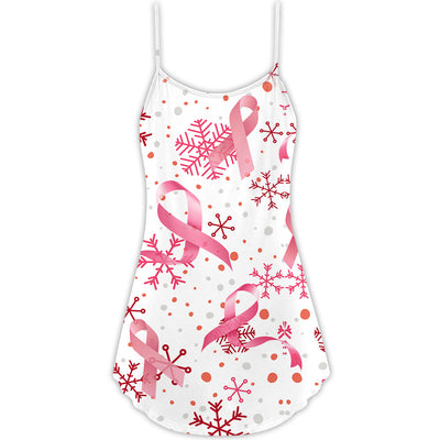 Christmas Breast Cancer Pink Ribbon - V-neck Sleeveless Cami Dress - Owls Matrix LTD