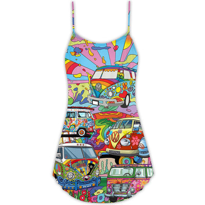 Hippie Van Colorful Art Peace - V-neck Sleeveless Cami Dress - Owls Matrix LTD