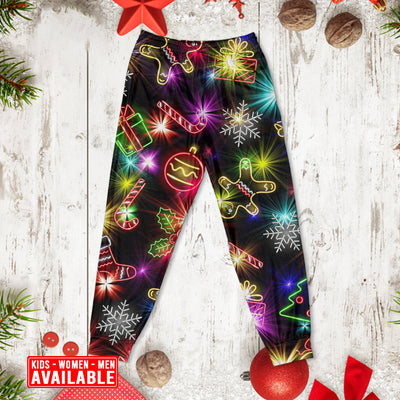 Christmas With Tree And Gift Cookies Gingerbread Man Neon Style - Pajamas Long Sleeve - Owls Matrix LTD