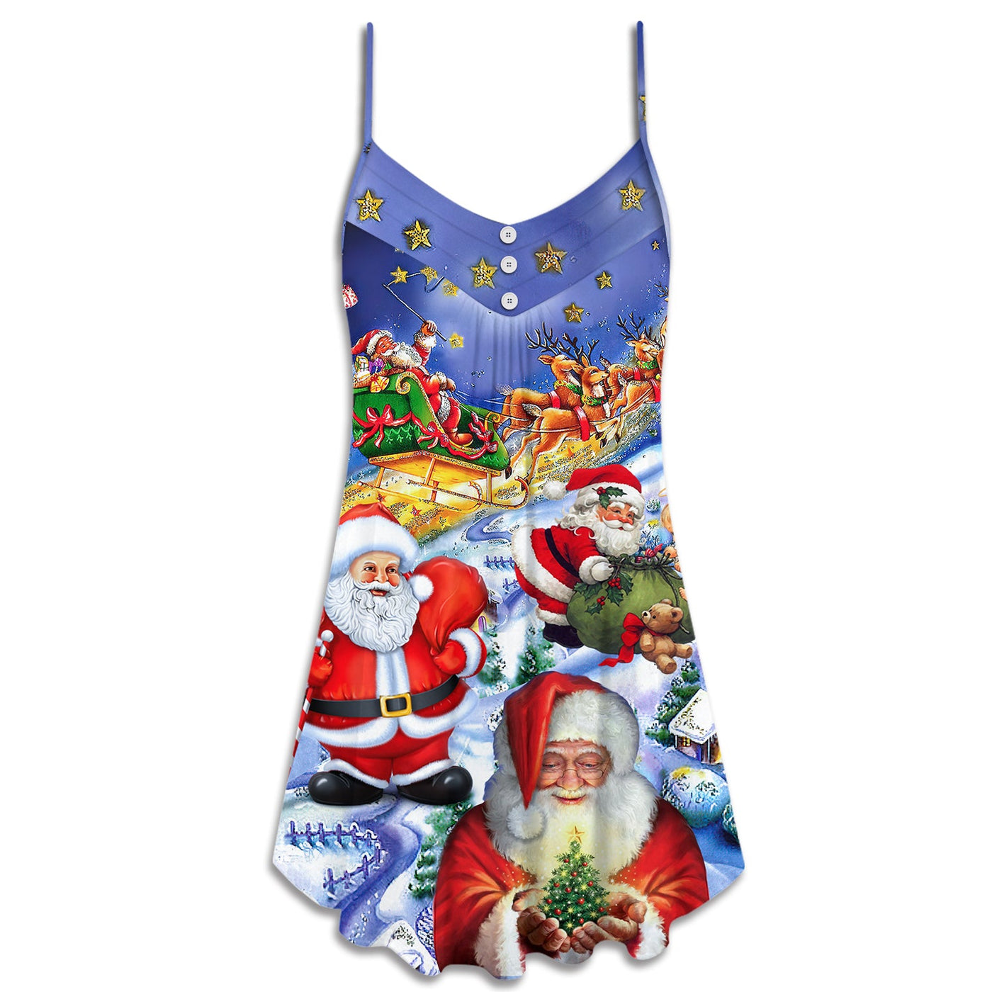 Christmas Funny Santa Claus Happy Xmas Is Coming Art Style Class - V-neck Sleeveless Cami Dress - Owls Matrix LTD