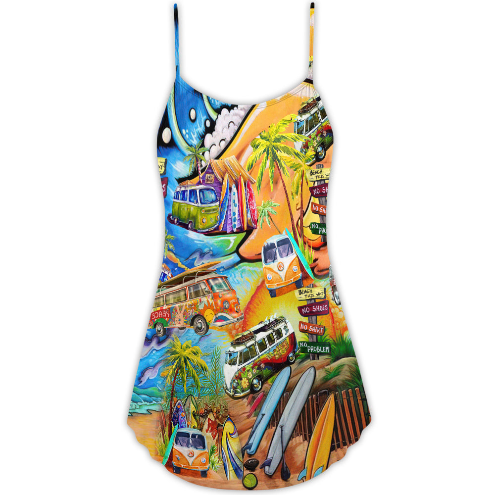Hippie Bus Love Beach Summer - V-neck Sleeveless Cami Dress - Owls Matrix LTD