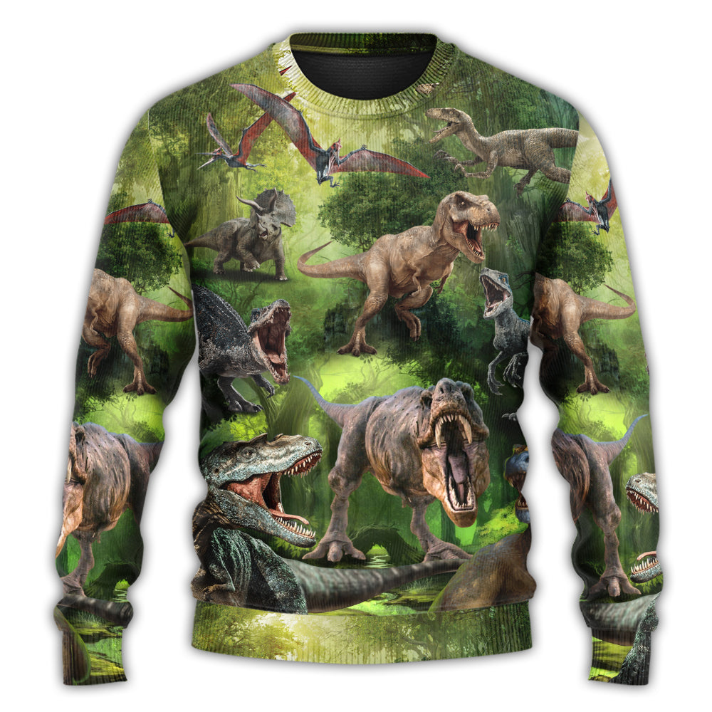 Christmas Sweater / S Dinosaur Cool In The Forest Style - Sweater - Ugly Christmas Sweaters - Owls Matrix LTD