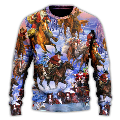 Christmas Sweater / S Christmas Santa And Horse Ho Ho Ho Everywhere Merry Xmas - Sweater - Ugly Christmas Sweaters - Owls Matrix LTD