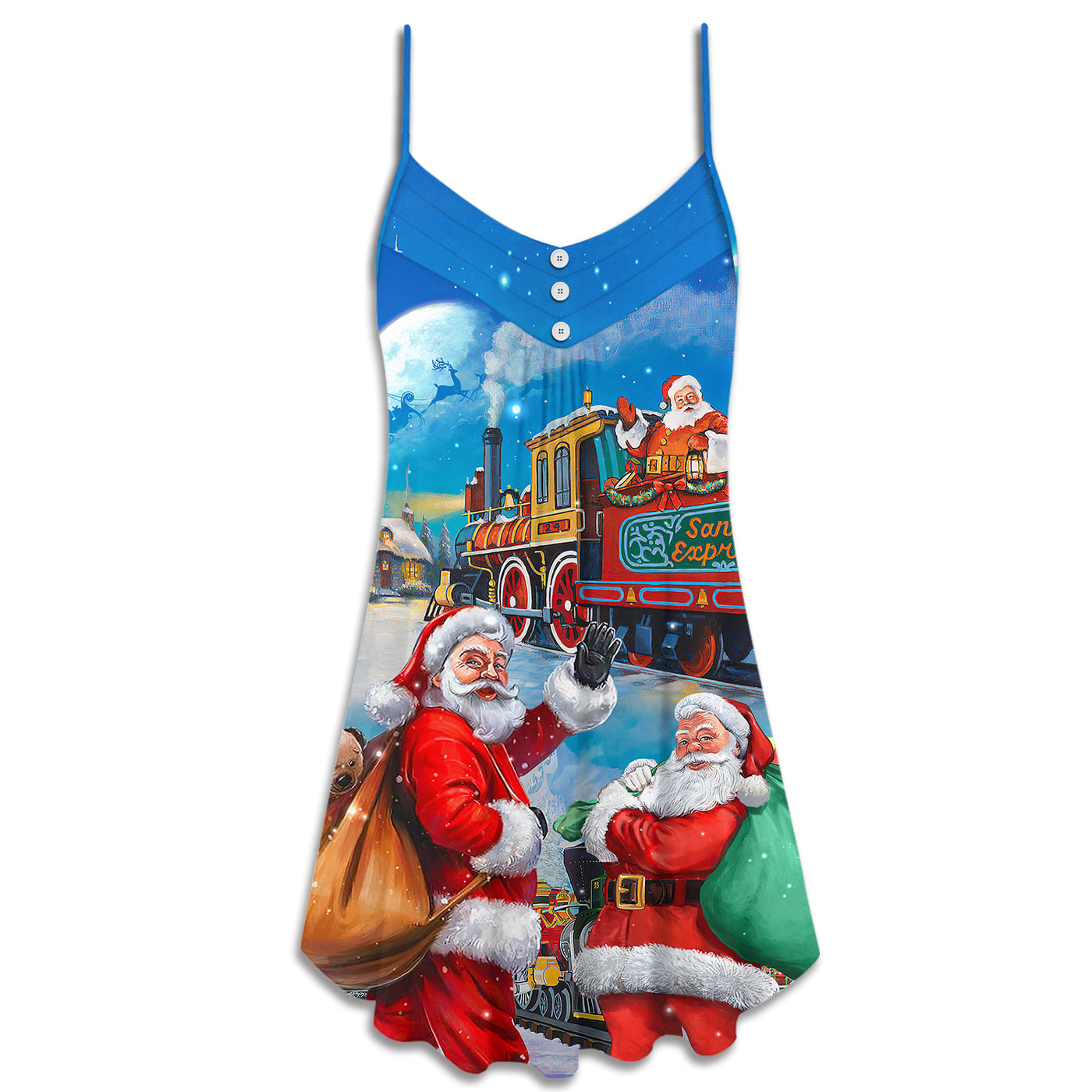 Christmas Santa Claus Train Gift For Xmas Art Style - V-neck Sleeveless Cami Dress - Owls Matrix LTD