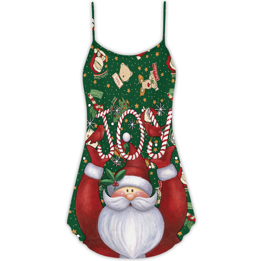 Christmas Santa Claus Lover Joy - V-neck Sleeveless Cami Dress - Owls Matrix LTD