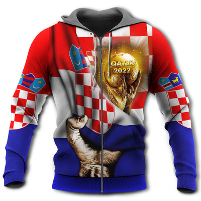 Zip Hoodie / S World Cup Qatar 2022 Croatia Will Be The Champion Flag Vintage - Hoodie - Owls Matrix LTD