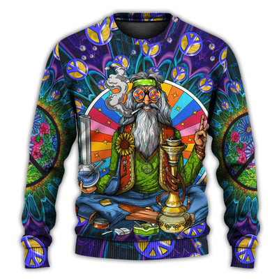 Christmas Sweater / S Hippie Peace Sign Old Man Smoking Weed - Sweater - Ugly Christmas Sweaters - Owls Matrix LTD