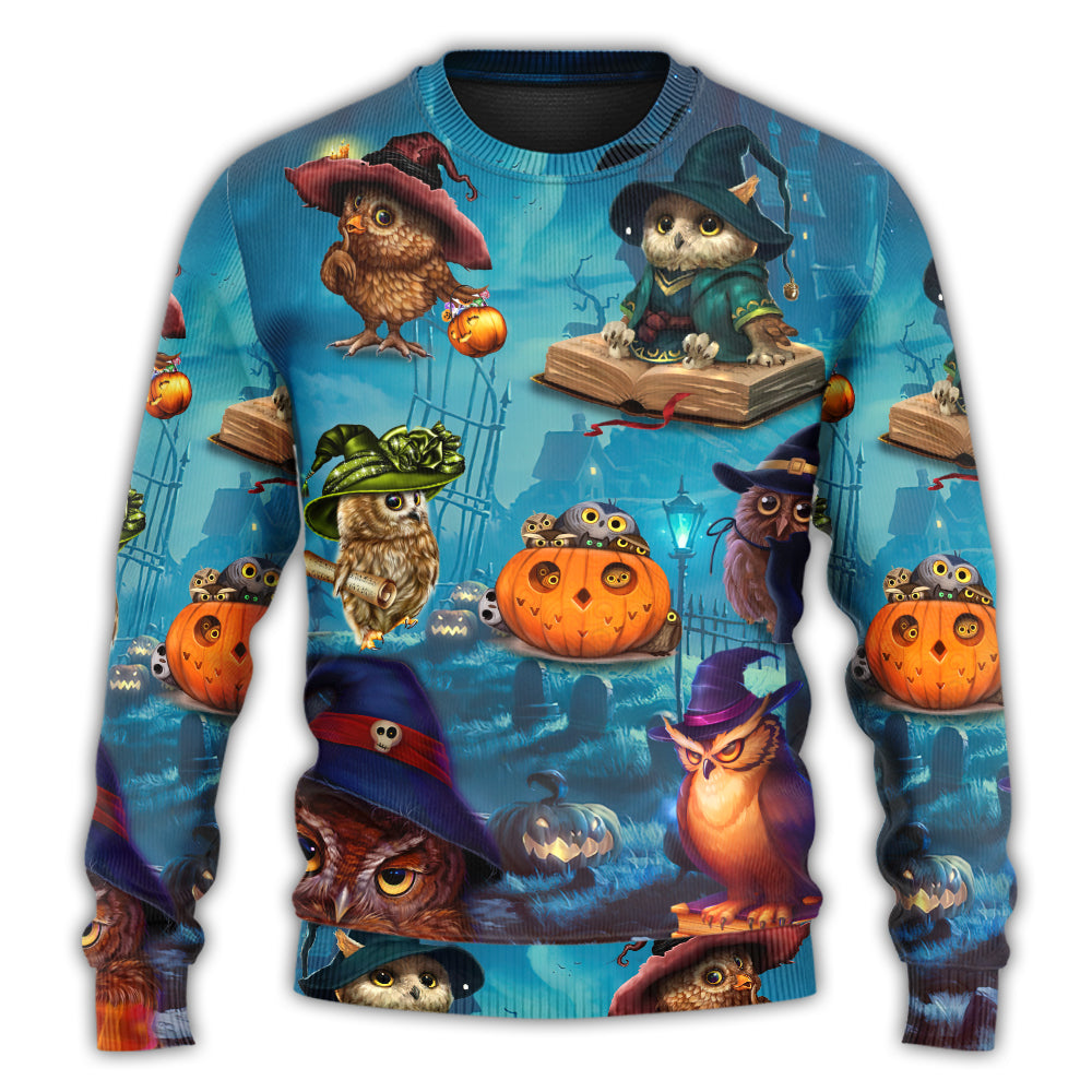 Halloween Owl Witch Sky Night - Sweater - Ugly Christmas Sweaters - Owls Matrix LTD
