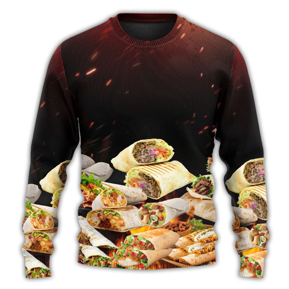Food Burritos Fast Food Delicious - Sweater - Ugly Christmas Sweaters - Owls Matrix LTD