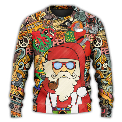 Christmas Sweater / S Christmas Hippie Santa Claus Love & Peace Cartoon Style - Sweater - Ugly Christmas Sweaters - Owls Matrix LTD