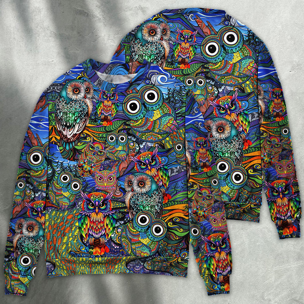 Hippie Owls Peace Life Mix Color - Sweater - Ugly Christmas Sweater - Owls Matrix LTD