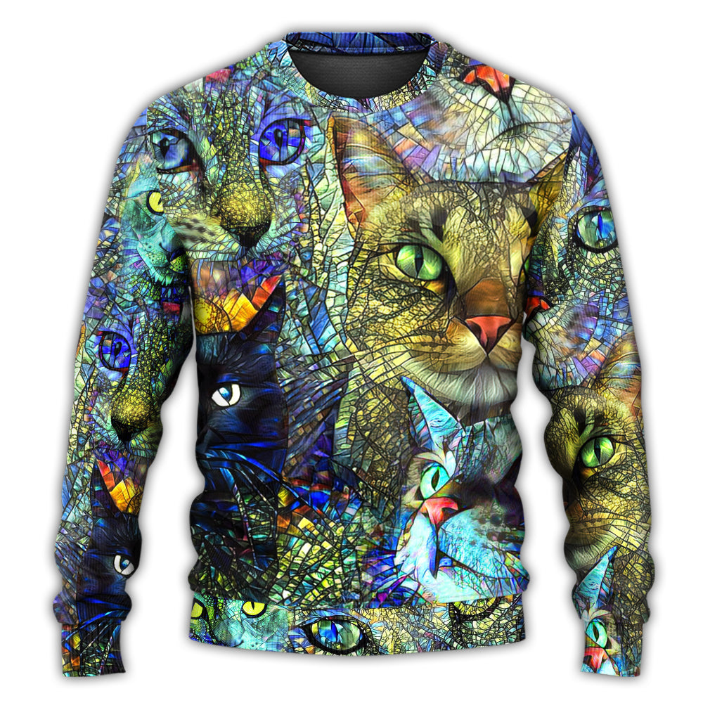 Christmas Sweater / S Cat Art Lover Cat Colorful Style - Sweater - Ugly Christmas Sweaters - Owls Matrix LTD