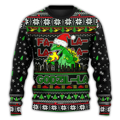 Christmas Sweater / S Christmas Godzila Falalalala Xmas - Sweater - Ugly Christmas Sweaters - Owls Matrix LTD