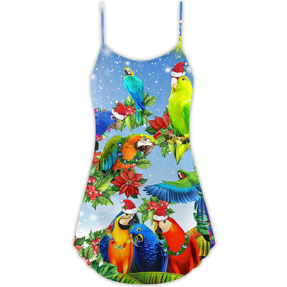 Parrot Couple Merry Christmas - V-neck Sleeveless Cami Dress - Owls Matrix LTD