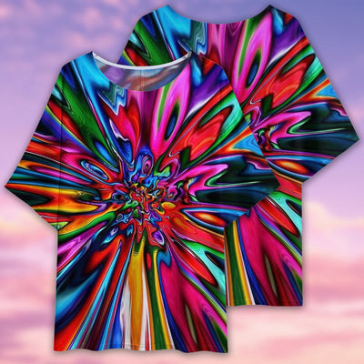Hippie Tie Dye Colorful - Women's T-shirt With Bat Sleeve - Owls Matrix LTD