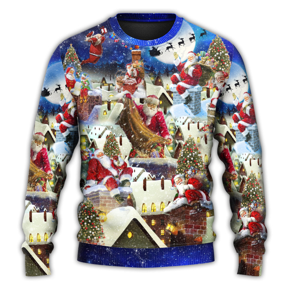 Christmas Sweater / S Christmas Up On Rooftop Santa's Busiest Night With Reindeer - Sweater - Ugly Christmas Sweaters - Owls Matrix LTD