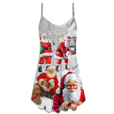 Christmas Santa Claus Story Funny Art Style - V-neck Sleeveless Cami Dress - Owls Matrix LTD