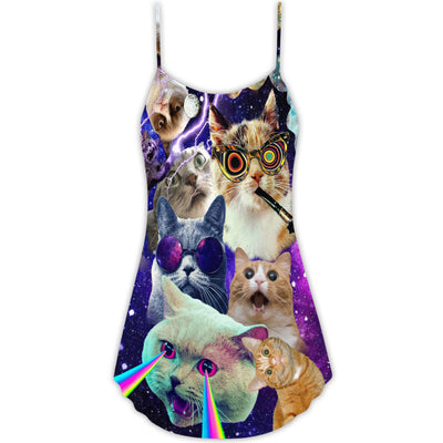 Cat The Battle Flying Cat Rebellion - V-neck Sleeveless Cami Dress - Owls Matrix LTD
