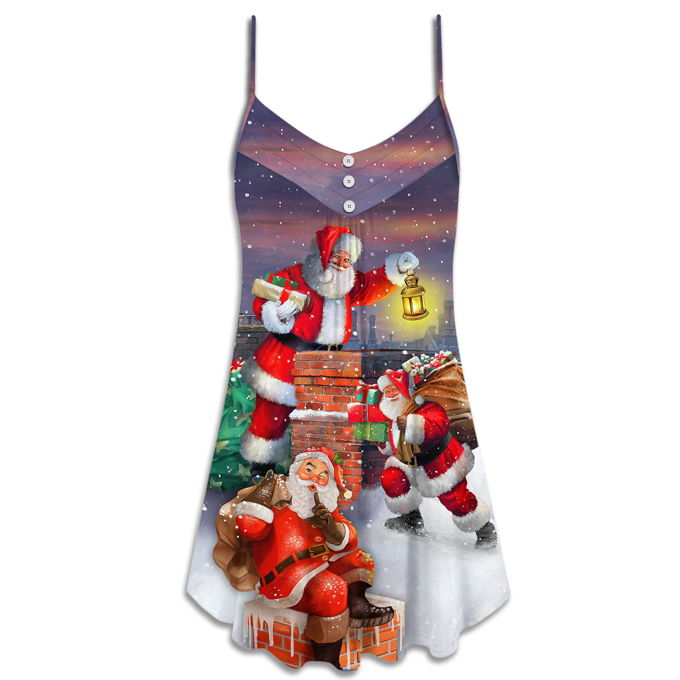 Christmas Having Fun With Santa Claus Gift For Xmas Art Style - V-neck Sleeveless Cami Dress - Owls Matrix LTD