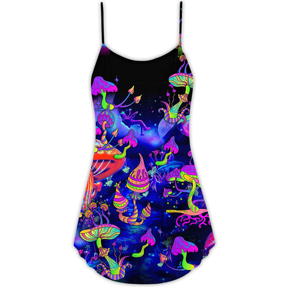 Hippie Mushroom Galaxy Neon Colorful Art - V-neck Sleeveless Cami Dress - Owls Matrix LTD