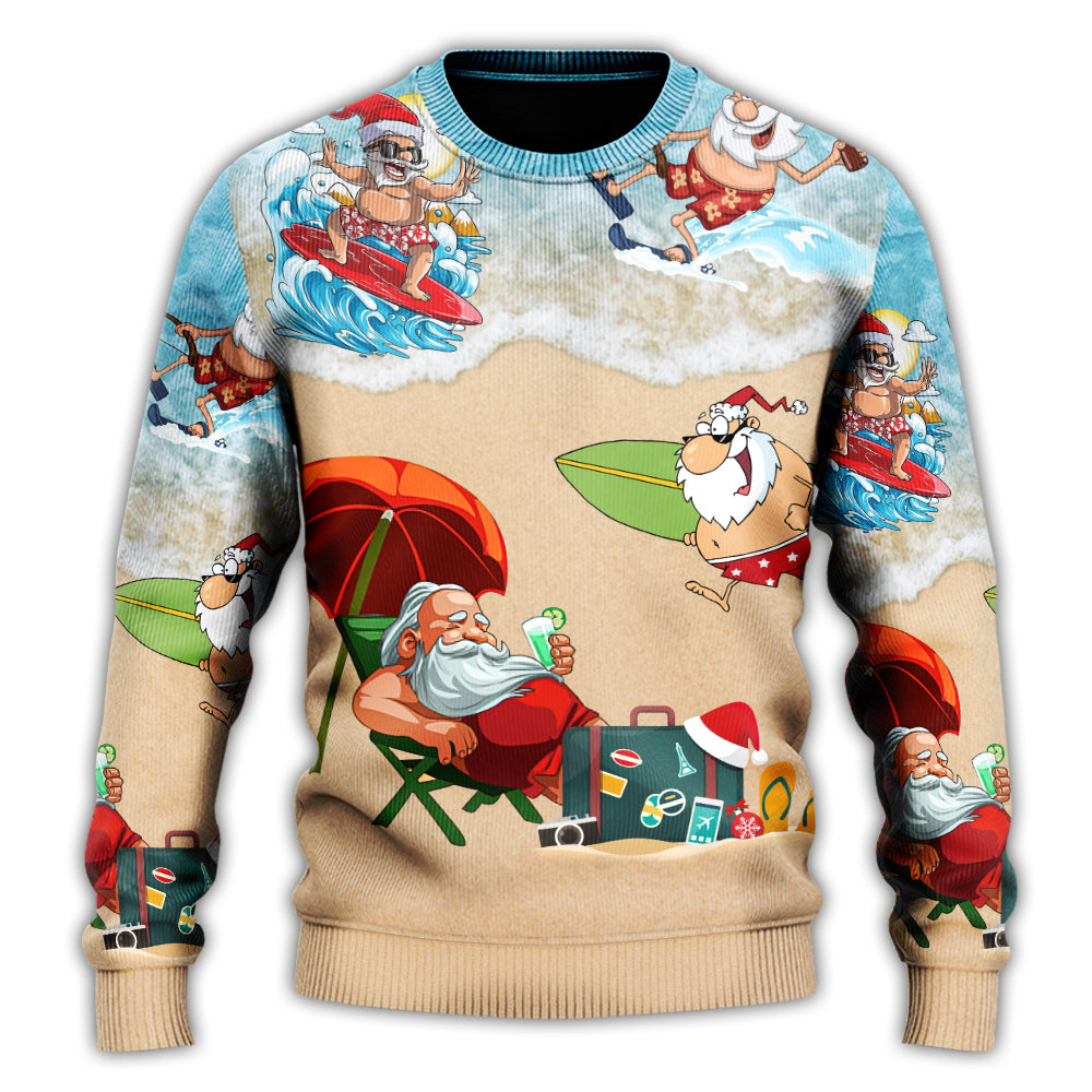 Christmas Sweater / S Christmas Santa Play On Beach - Sweater - Ugly Christmas Sweaters - Owls Matrix LTD