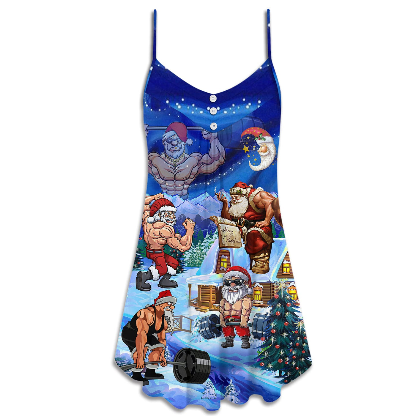 Christmas Funny Santa Stronger - V-neck Sleeveless Cami Dress - Owls Matrix LTD
