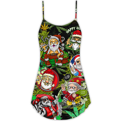 Christmas Weed Smoking Santa Hippie - V-neck Sleeveless Cami Dress - Owls Matrix LTD
