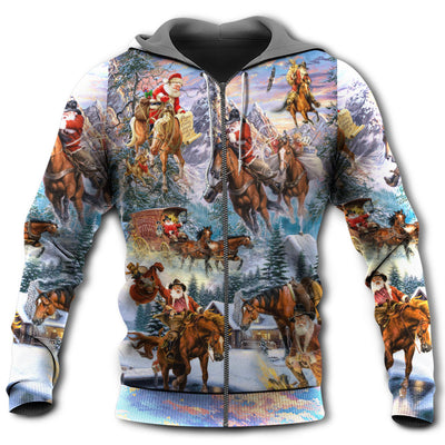 Zip Hoodie / S Christmas Santa Claus Riding Horse Snow Mountain - Hoodie - Owls Matrix LTD