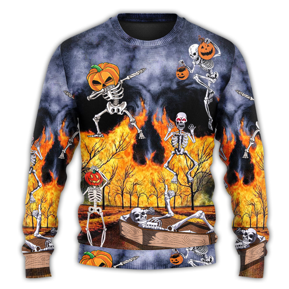 Christmas Sweater / S Halloween Skeleton Party Pumpkin Burning Scary - Sweater - Ugly Christmas Sweaters - Owls Matrix LTD