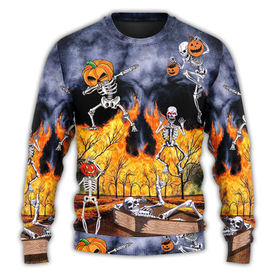 Christmas Sweater / S Halloween Skeleton Party Pumpkin Burning Scary - Sweater - Ugly Christmas Sweaters - Owls Matrix LTD
