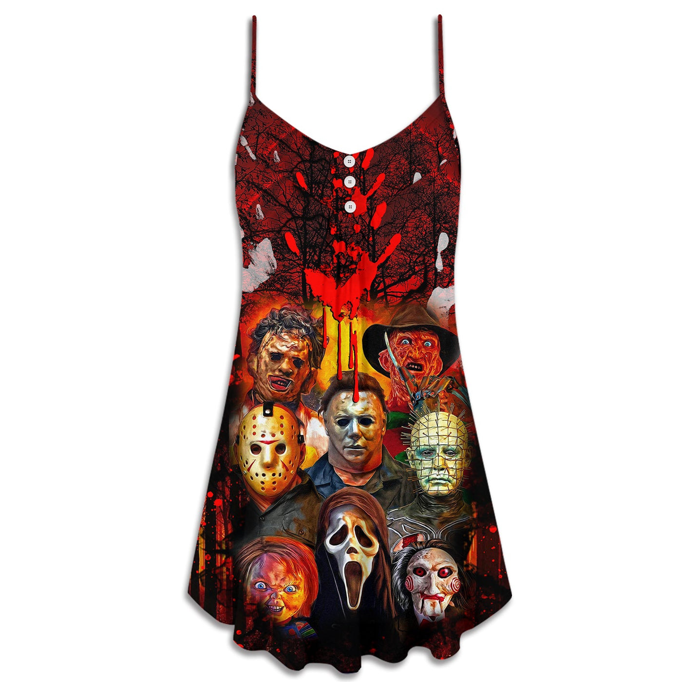 Halloween Horror Movie Characters Blood Scary - V-neck Sleeveless Cami Dress - Owls Matrix LTD
