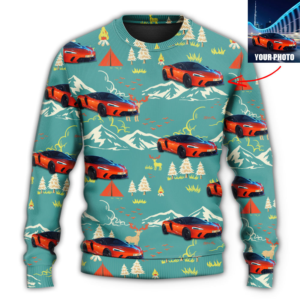 Christmas Sweater / S Car Driving On Mountain Custom Photo - Sweater - Ugly Christmas Sweaters - Owls Matrix LTD
