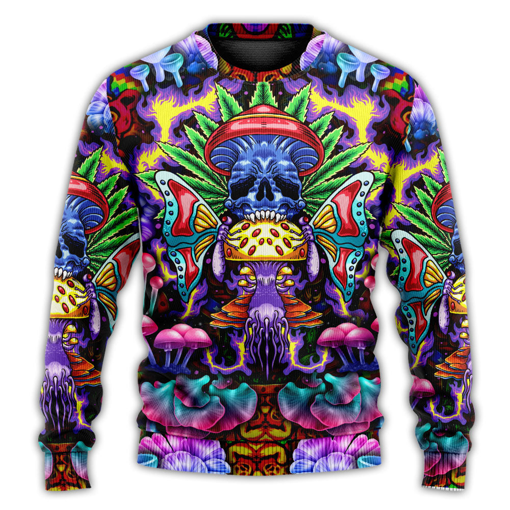 Christmas Sweater / S Hippie Mushroom And Skull Art - Sweater - Ugly Christmas Sweaters - Owls Matrix LTD