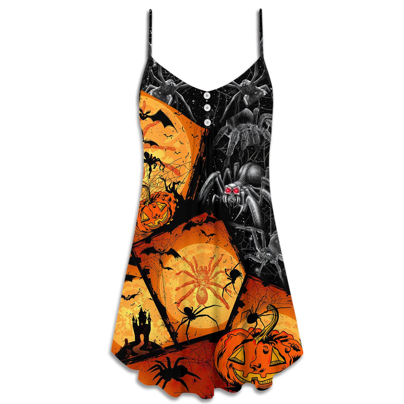 Halloween Spider Pumpkin Scary - V-neck Sleeveless Cami Dress - Owls Matrix LTD
