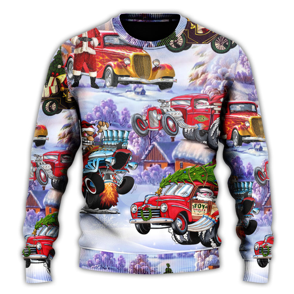 Christmas Sweater / S Santa Hot Rod Christmas Tree Merry Xmas - Sweater - Ugly Christmas Sweaters - Owls Matrix LTD