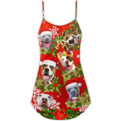 Christmas Dogs Christmas Pitbulls Are Family - V-neck Sleeveless Cami Dress - Owls Matrix LTD