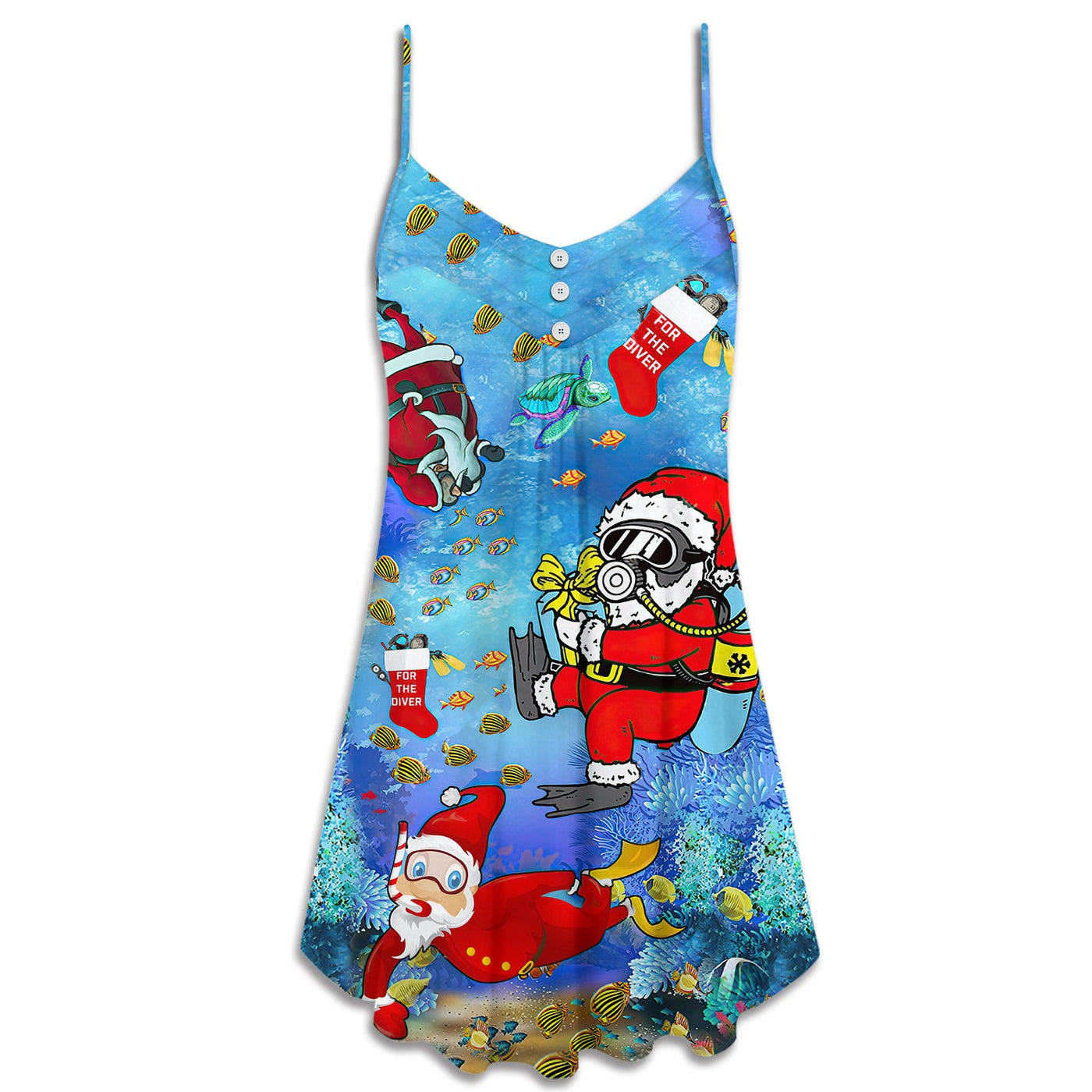 Christmas Santa Claus Diving Funny - V-neck Sleeveless Cami Dress - Owls Matrix LTD